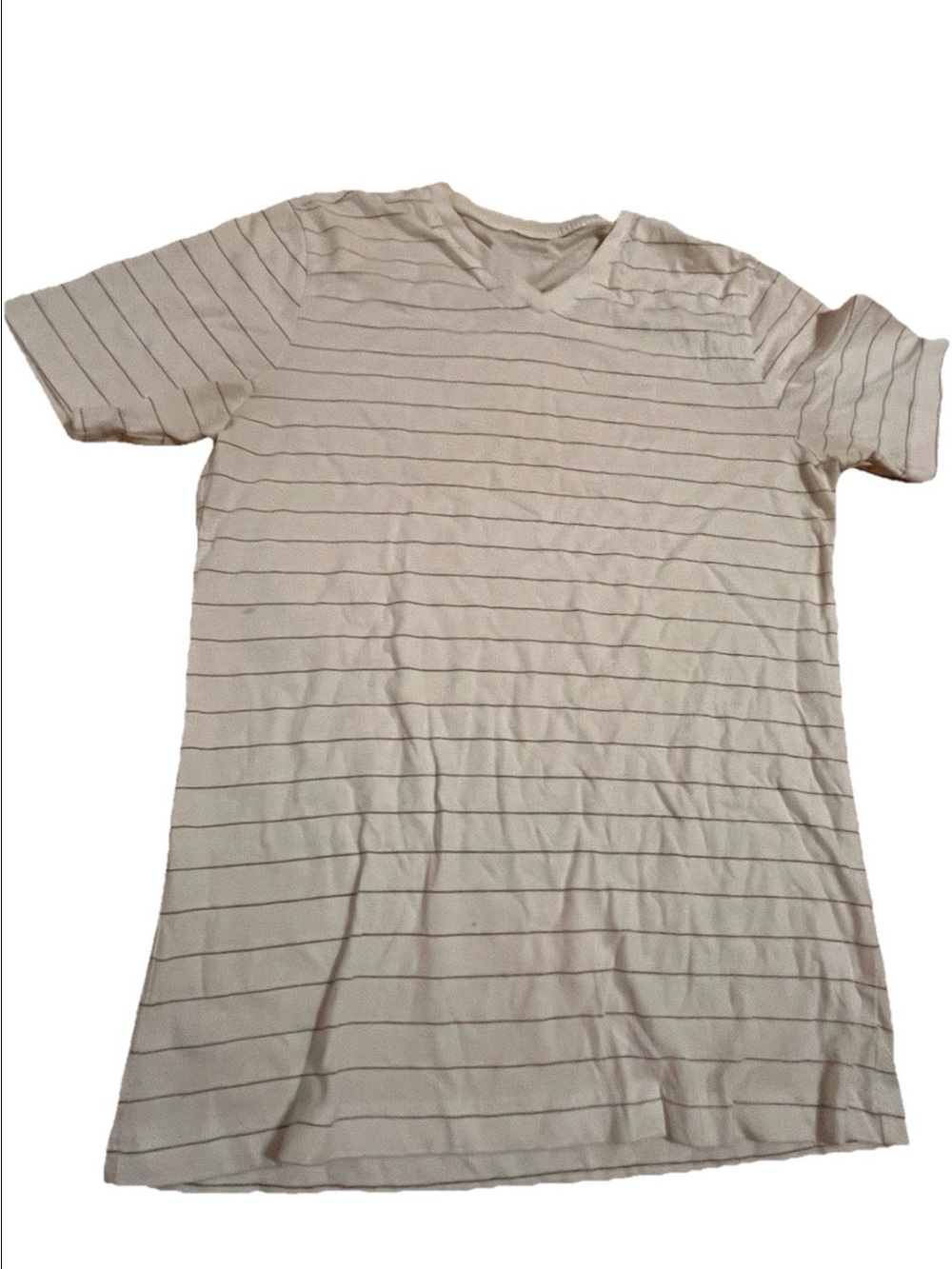 Men’s White & Black Thin Striped V-Neck T-Shirt Small